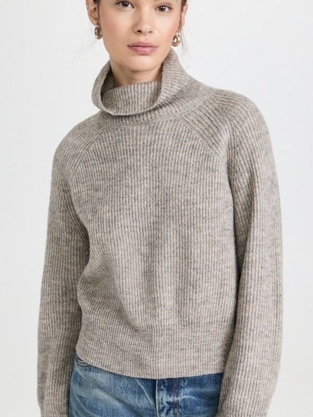 LNA Clothing Taupe Gray Ribbed Turtleneck Sweater Balloon Sleeve Split Cuff S